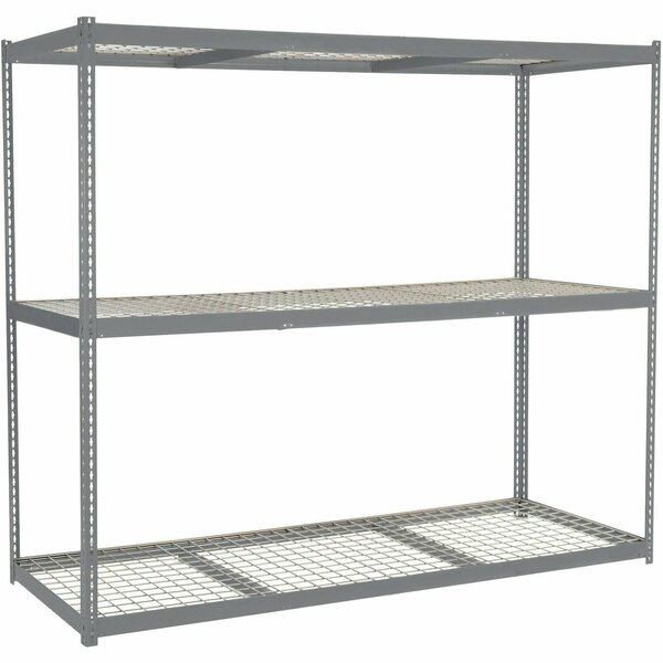 Global Industrial 3 Shelf, Boltless Shelving, Starter, 2700 lb Cap, 96inW x 24inD x 84inH, Wire Deck 785621GY